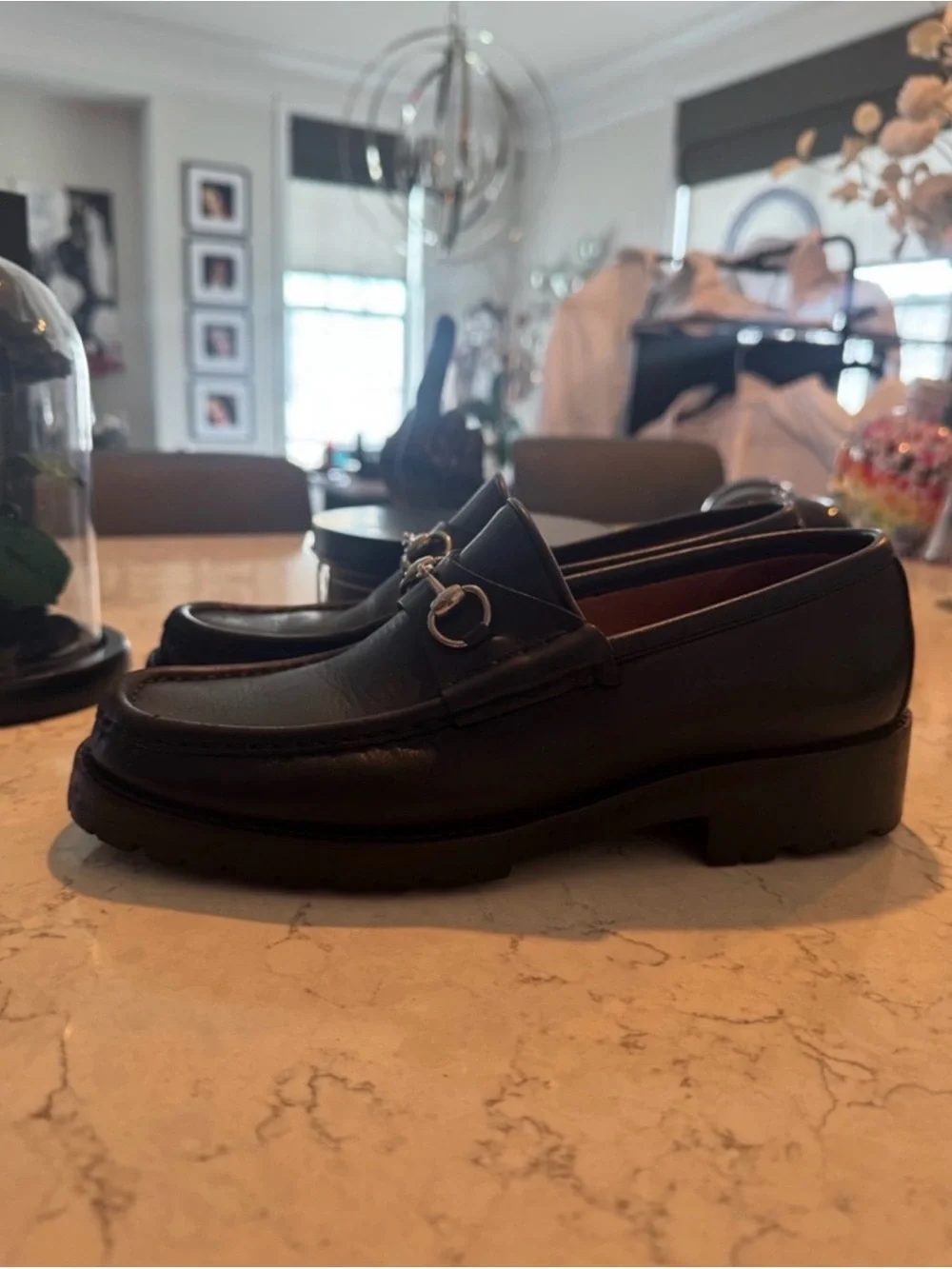 Gucci Women’s Black Leather Horsebit Lug Soled Loafers